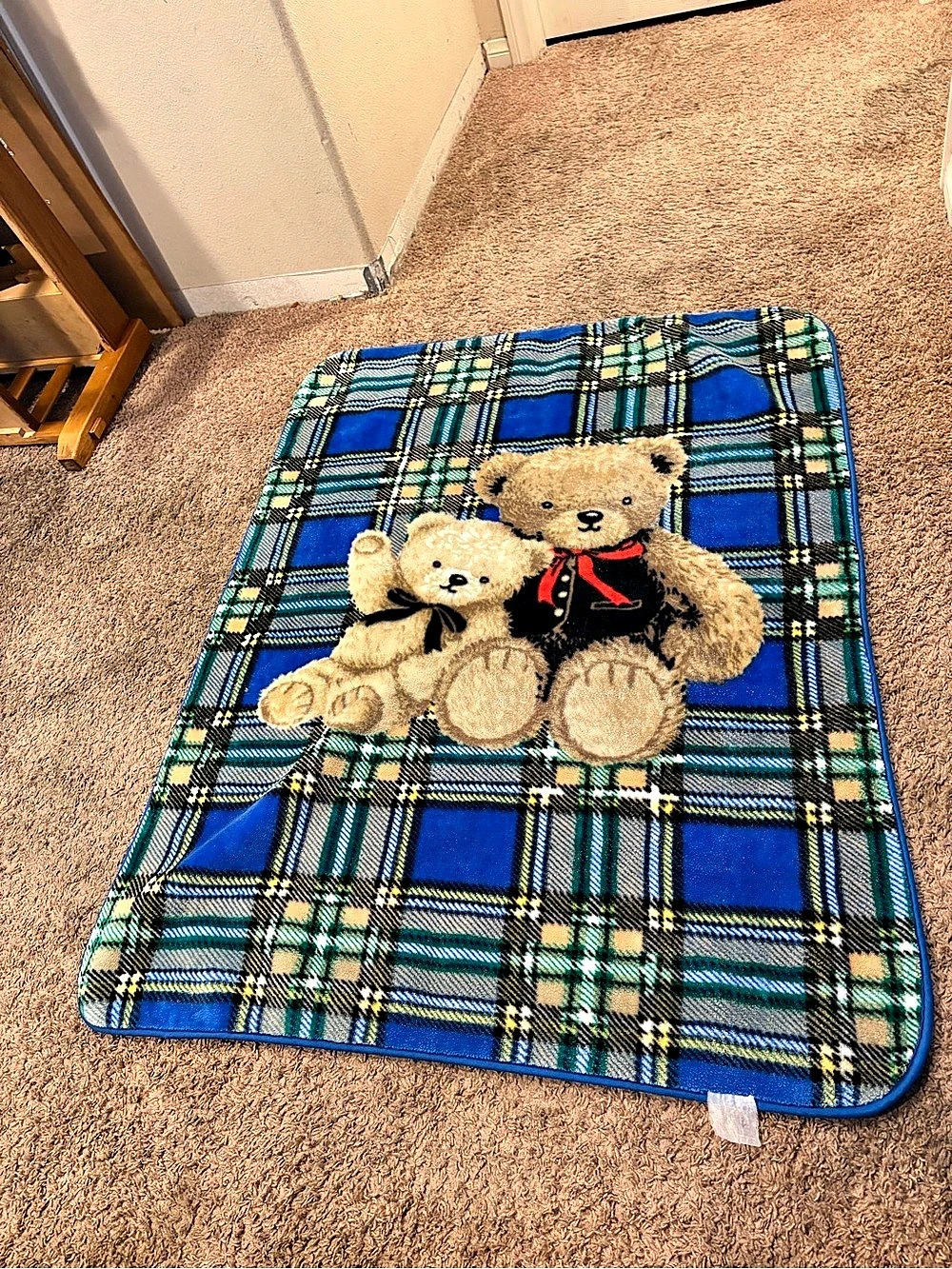 Blue Plaid Teddy Bear Blanket